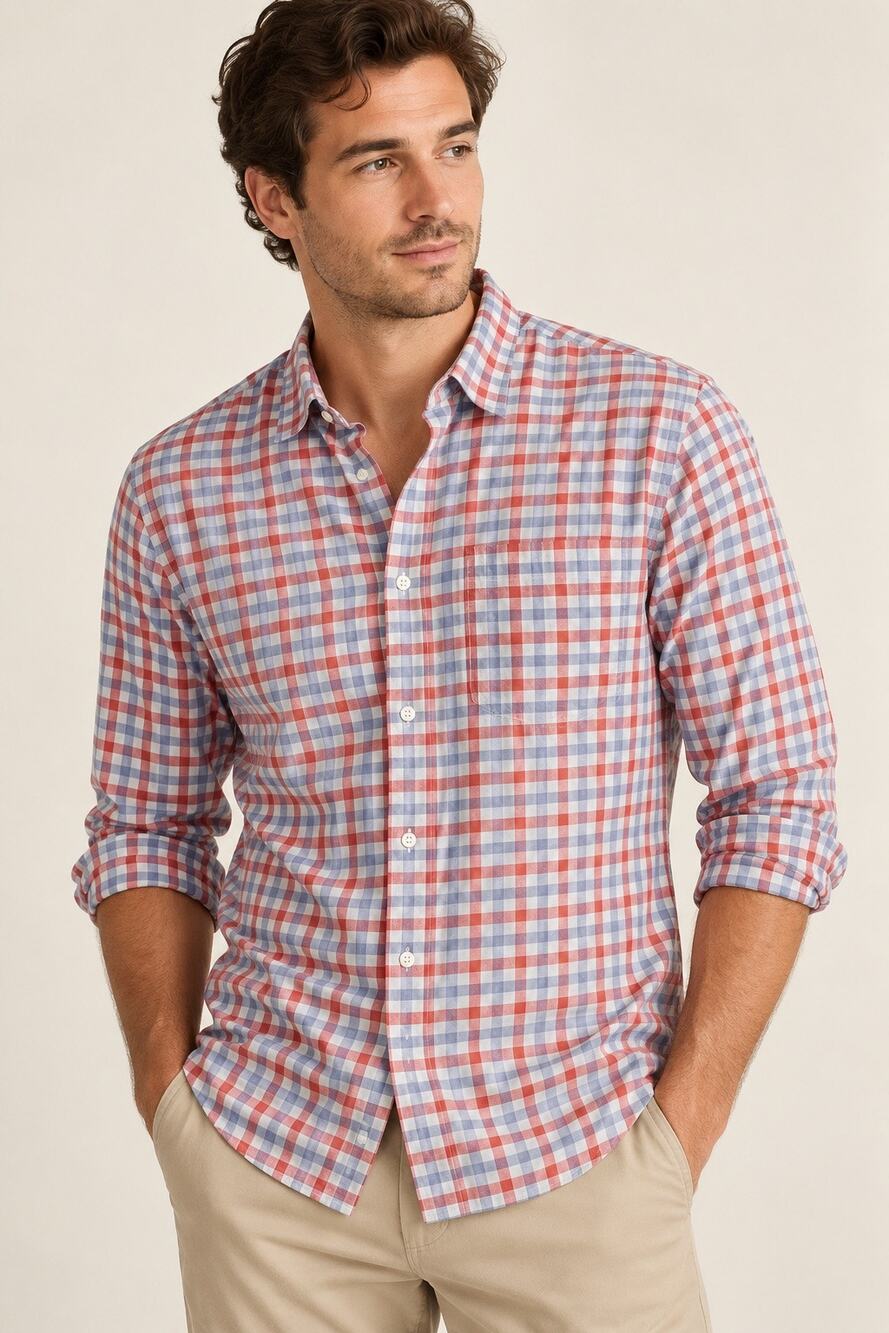 J.Crew Classic Flex Casual Shirt White Red Blue Roadmap Gingham Large